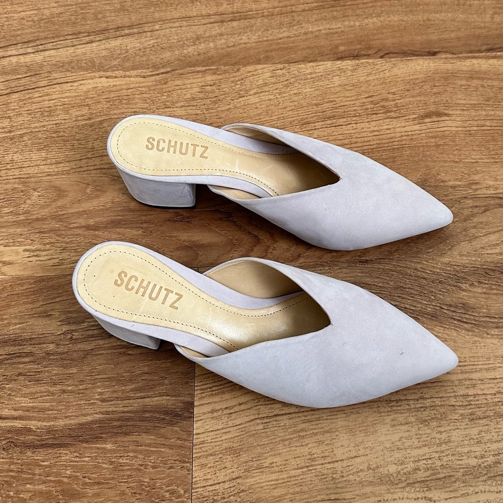 SCHUTZ Dauani SUEDE Mules Lavender 6